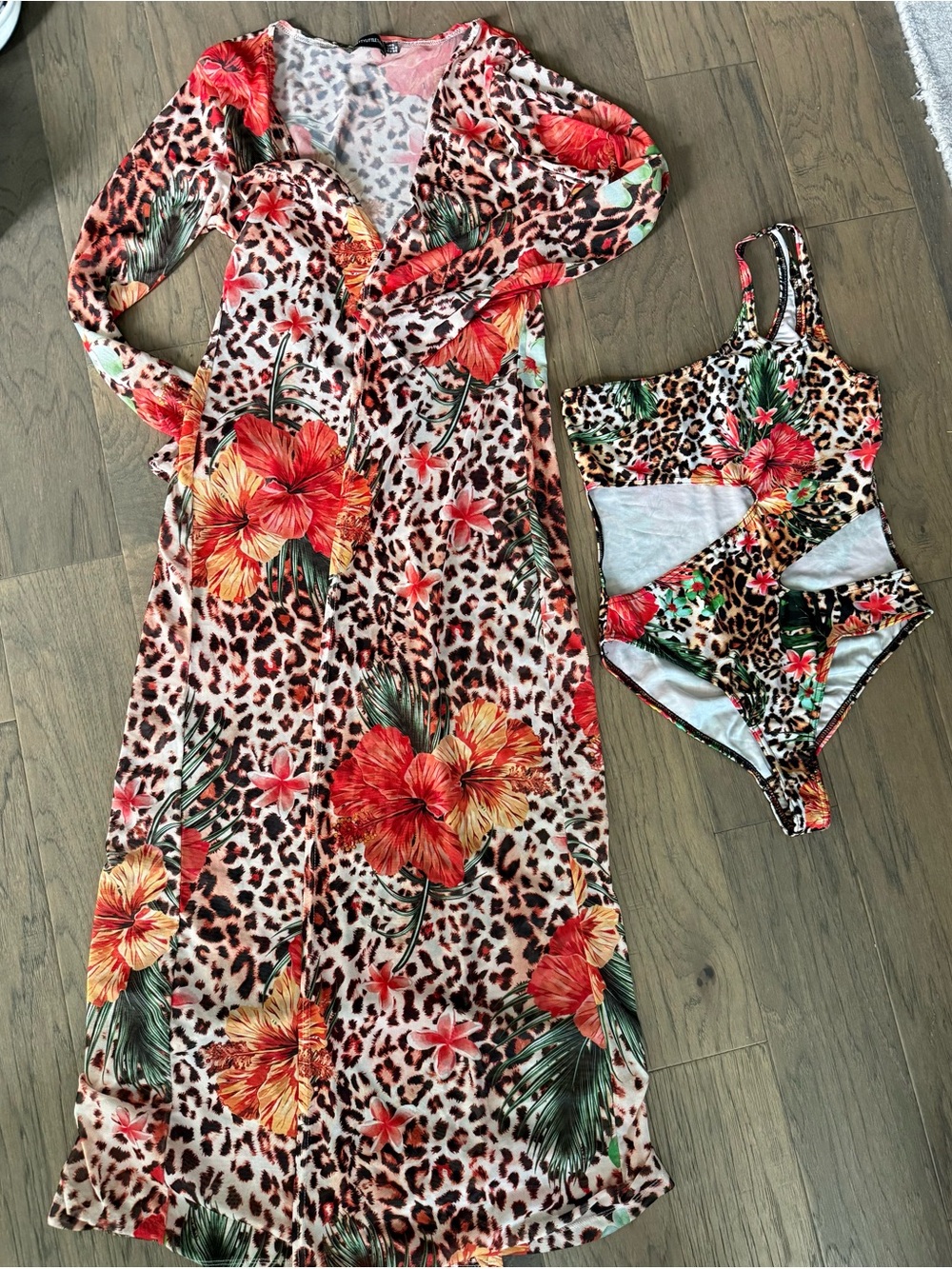 Leopard Floral Swimsuit Coverup & swimsuit 34 35 S pretty little thing